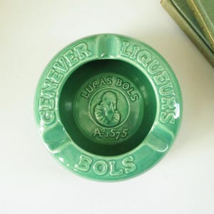 Popielniczka ceramiczna vintage | Popielniczka Lucas Bols vintage | Popielniczka holenderska vintage | Popielniczka turkusowa vintage | Wyprodukowano w Holandii