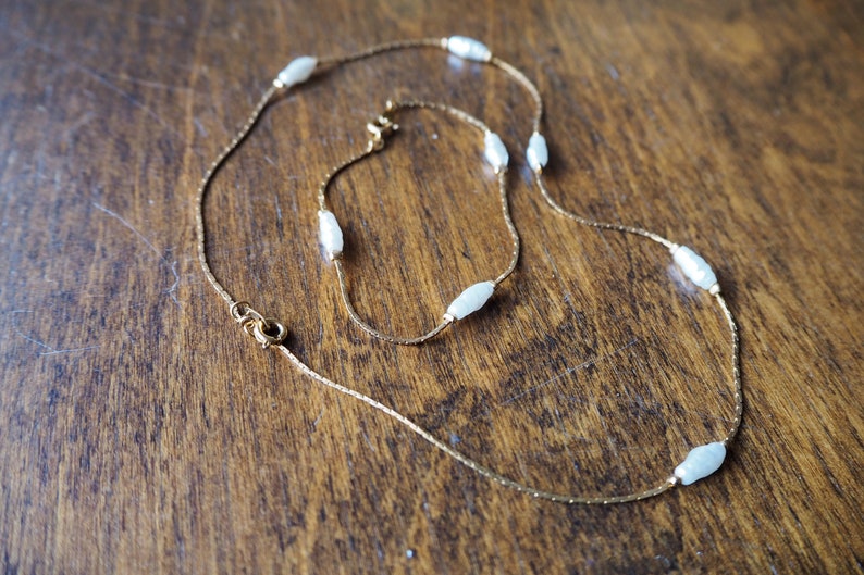 Vintage gold tone necklace and bracelet Gold tone rice pearl necklace Gold tone rice pearl bracelet