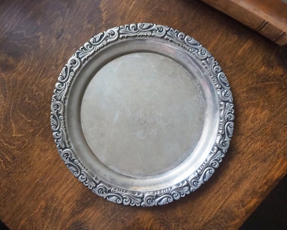 Vintage alpacca silver tray | Alpacca silver platter | Vintage serving tray | Engraved silver tray | Made in Finland