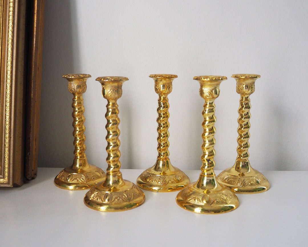 Set of Five Vintage Candlestick Holders Gold Plated Candle Etsy