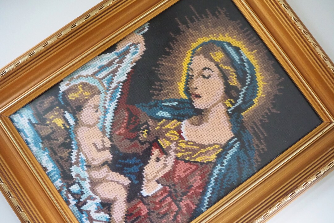 Vintage Needlepoint Wall Art Religious Needlepoint Scandinavian Wall