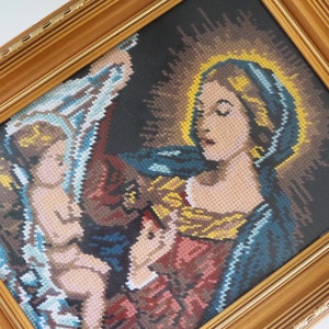 Vintage needlepoint wall art | Religious needlepoint | Scandinavian wall art | Needlepoint wall hanging | Wool needlepoint