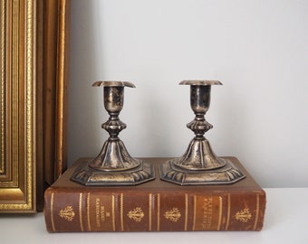 Set of two vintage candlestick holders | Silver plated candlestick holders | Ornate silver candlestick holders | Made in Finland