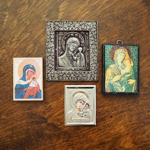Vintage Orthodox icons | Set of four small vintage Orthodox icons | Wooden religious icons | Vintage wooden icons | Small vintage icons