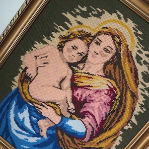 Vintage needlepoint wall art | Religious needlepoint | Scandinavian wall art | Needlepoint wall hanging | Wool needlepoint