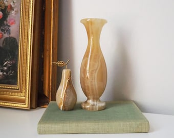 Set di decorazioni per la casa in marmo onice vintage / Vaso e pera in marmo onice / Vaso a bocciolo vintage / Vaso a fiore singolo vintage / Decorazioni per la casa in marmo onice