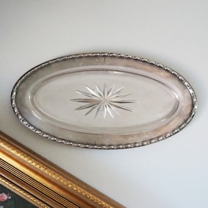 Vintage alpacca silver trinket dish | Alpacca silver and crystal dish | Alpacca silver trinket dish | Crystal dish