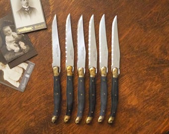 Laguiole Steak Knives Set of 5 | Serrated Stainless Steel, Made in