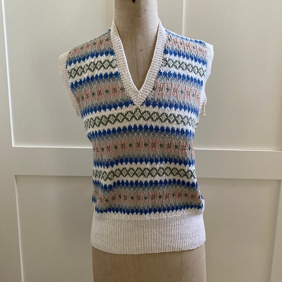 Hand knitted fair isle mercerised cotton sweater