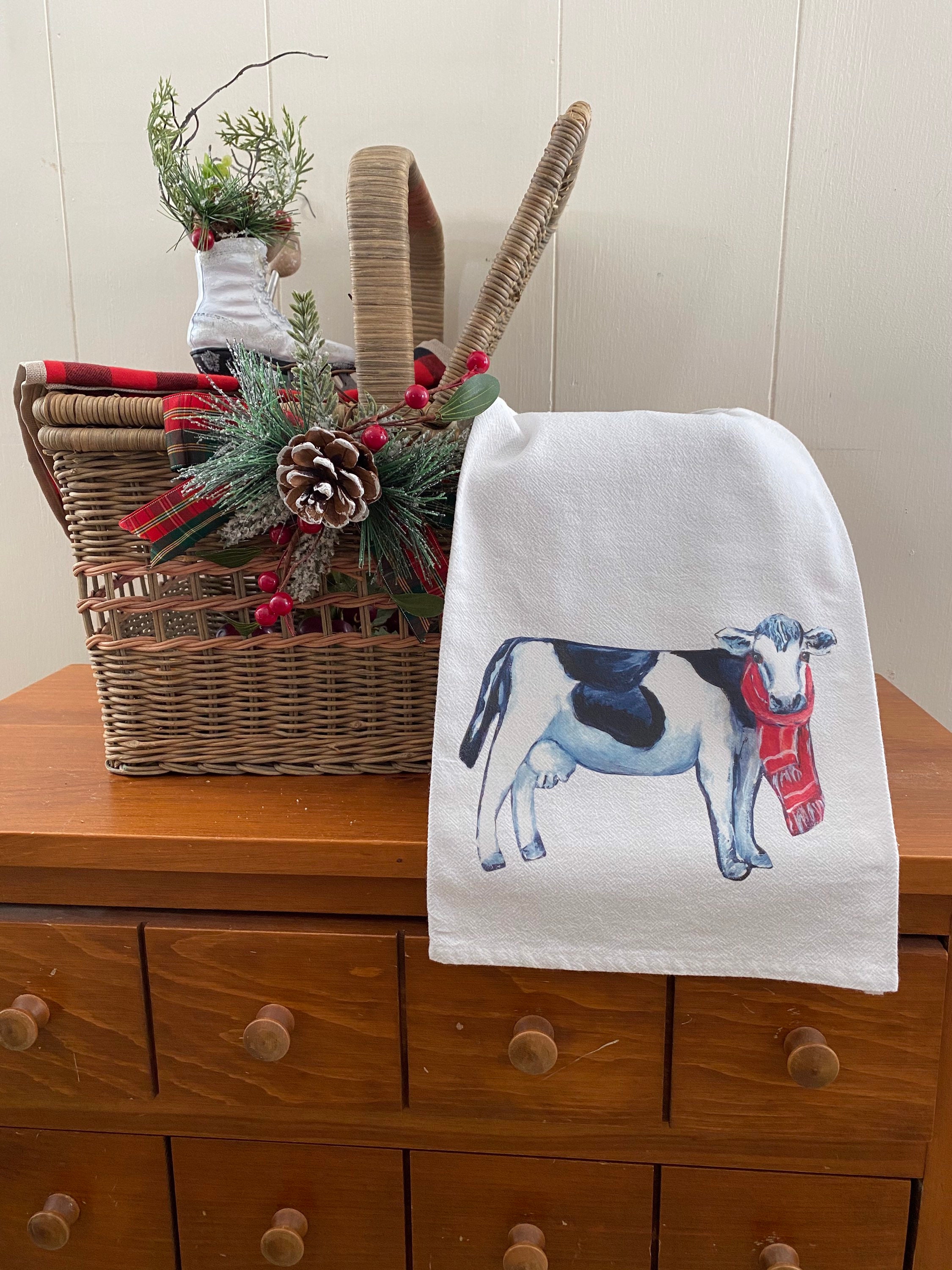 Farmhouse Holiday Cow Flour Sack Towel for Kitchen or Bar Etsy