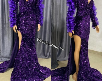 Prom dresses, long evening dresses, purple sequence dress, reception long dresses, party sequence dress for women, elegant purple dress