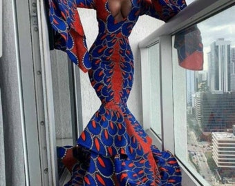 Women dresses , party dress for women,  African mermaid dress , Women's fashion,  Ankara print long gown , wedding dress , African clothing