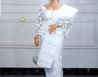 Lace dresses, African iro and buba outfit for women, traditional women wedding dress , engagement lace dress, women dresses, iro and buba