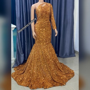 Long mermaid gold sequin gown,Sexy prom dress,  sequence dress, women dresses, long evening dresses, women fashion dresses, reception gown
