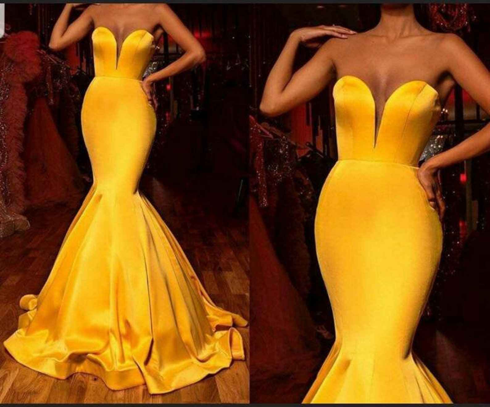 Yellow mermaid prom dress wedding reception dress | Etsy