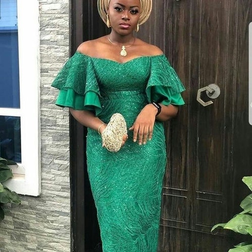 Wenniescouture Long Fitted Lace Gown ,African Lace Dress , Engagement Dress , African Fashion Dress, Lace Dress , Women's Fashion