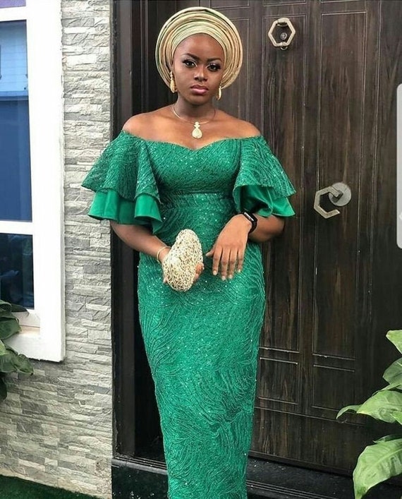 Long Fitted Lace Gown ,african Lace Dress , Engagement Dress