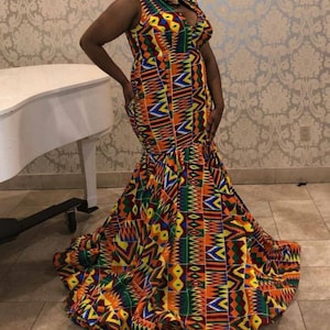 Kente party gown , African fashion dress for women,  African women wear , engagement wedding gown , kente long gown , women fashion dresses
