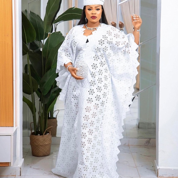 Weiße Boubou-Spitze, Spitzenkleider, Boubou-Kaftankleid, Damenmodekleider, Afrikanische Frauenkleidung, Spitze-Boubou-Kaftan, Party-Spitzenkleider