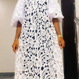 Lace boubou, white lace kaftan dresses, African party lace dresses, boubou gown , elegant boubou gown, white boubou gown, women fashion