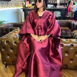 Mikado boubou kaftan, women fashion boubou dress , elegant boubou kaftan, African women clothing, women wear , burgundy boubou v neck boubou