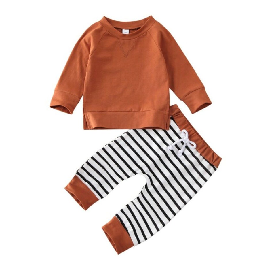 Children's Baby Boy Rust T-shirt Top & Striped Leggings | Etsy