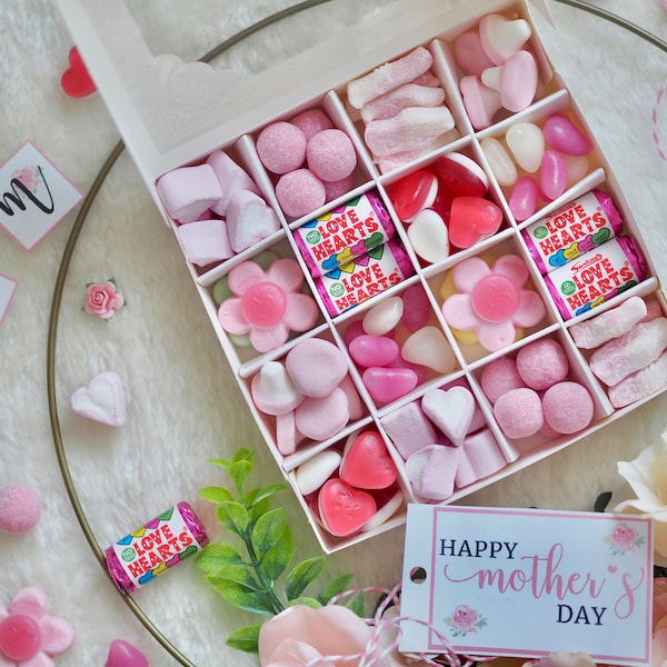 Mother's Day - Pick N Mix Sweet Box - Personalised - Mummy - Mum - Grandma - Nan - Auntie - Gift Present - Pink - Love Hearts - Retro Sweets