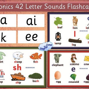 Sonidos de letras fonéticas (sonidos de 42 letras) / Tarjetas didácticas con sonidos de letras individuales / Tarjetas didácticas de dígrafos / Tarjetas didácticas de vocales cortas / Tarjetas didácticas de vocales largas