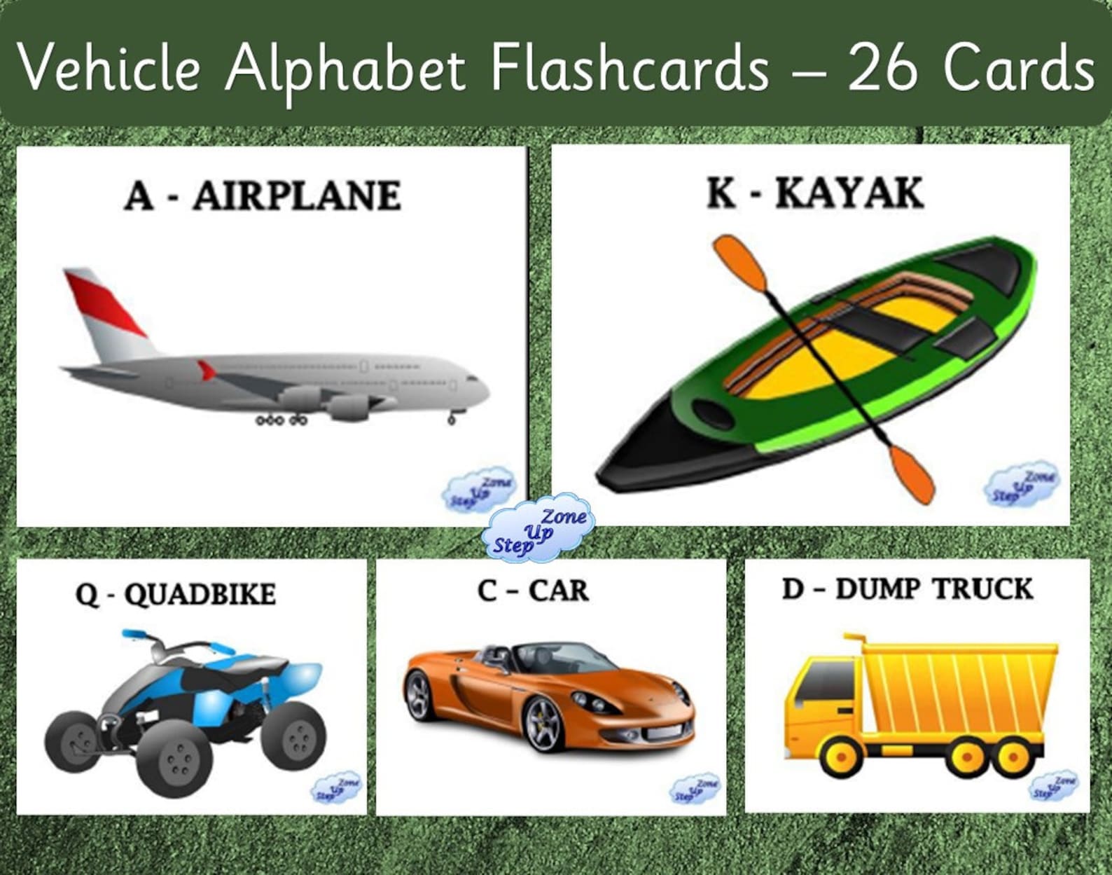 Vehicles Alphabet Flashcards A to Z Flashcards on Vehicles Etsy