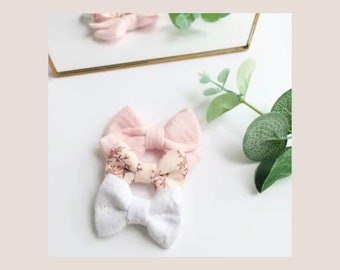 Lot de 3 barrettes nœud double gaze/Barrettes bébé/Nœud bébé/Nœud liberty/Nœud bébé/Nœud fille/Barrettes cheveux/Barrette bohême