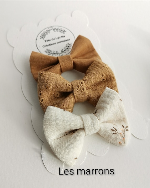 Lot De 3 Barrettes Nœud Double Gaze Barrettes Bebe Barrettes Etsy