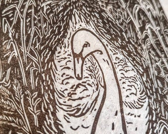 Irish Swan 'Eala' - Original Linoprint