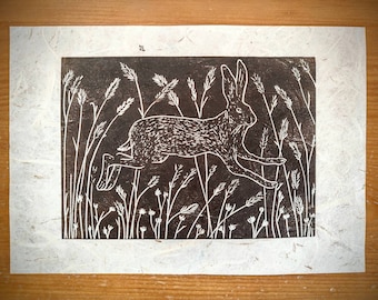 Irish Hare - Original Linoprint