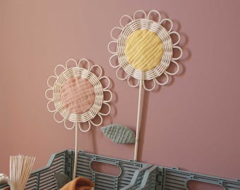 Large Daisy with Leaf Wall Decoration Rattan Flower Baby and Kids Room Decor | Atelier Solelh