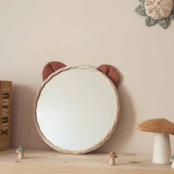 ラタンのクマの鏡：子供部屋の装飾、動物の鏡の装飾 - Etsy 日本