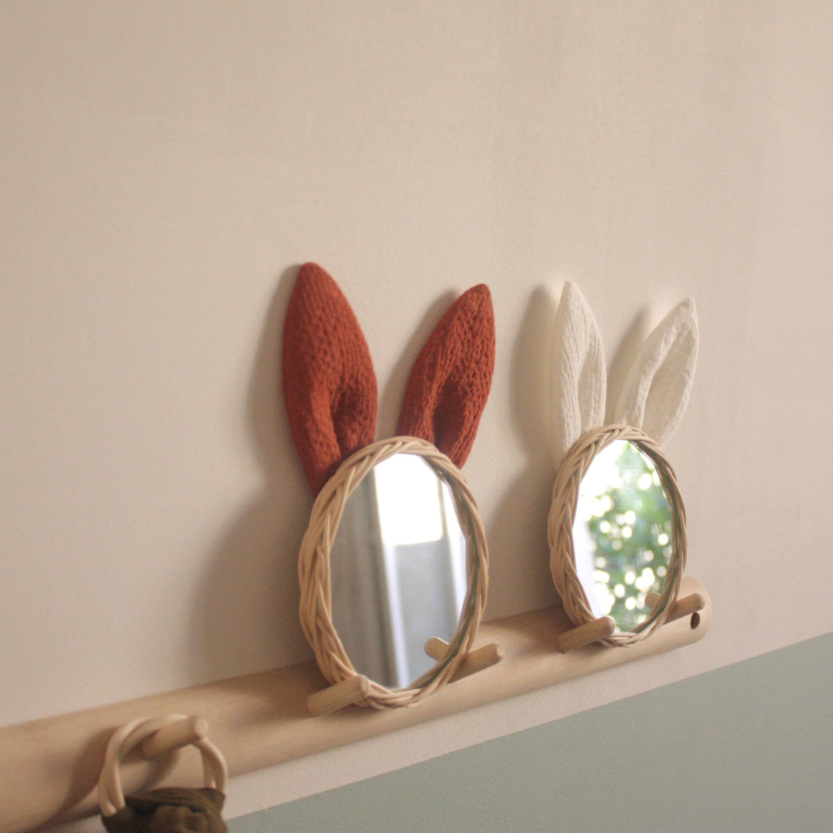 Petit Miroir en Rotin Lapin, Décoration Chambre, Bébé et Enfant