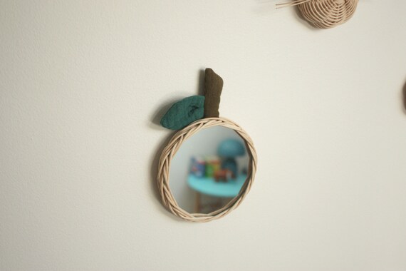 Petit Miroir En Rotin Pomme Decoration Chambre Bebe Et Enfant Etsy France