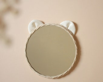 Miroir ours en rotin - miroir rotin enfant - miroir décoration chambre de bébé - miroir animaux déco | Atelier Solelh