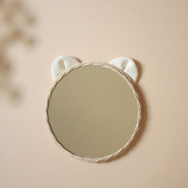 Miroir ours en rotin - miroir rotin enfant - miroir décoration chambre de bébé - miroir animaux déco | Atelier Solelh