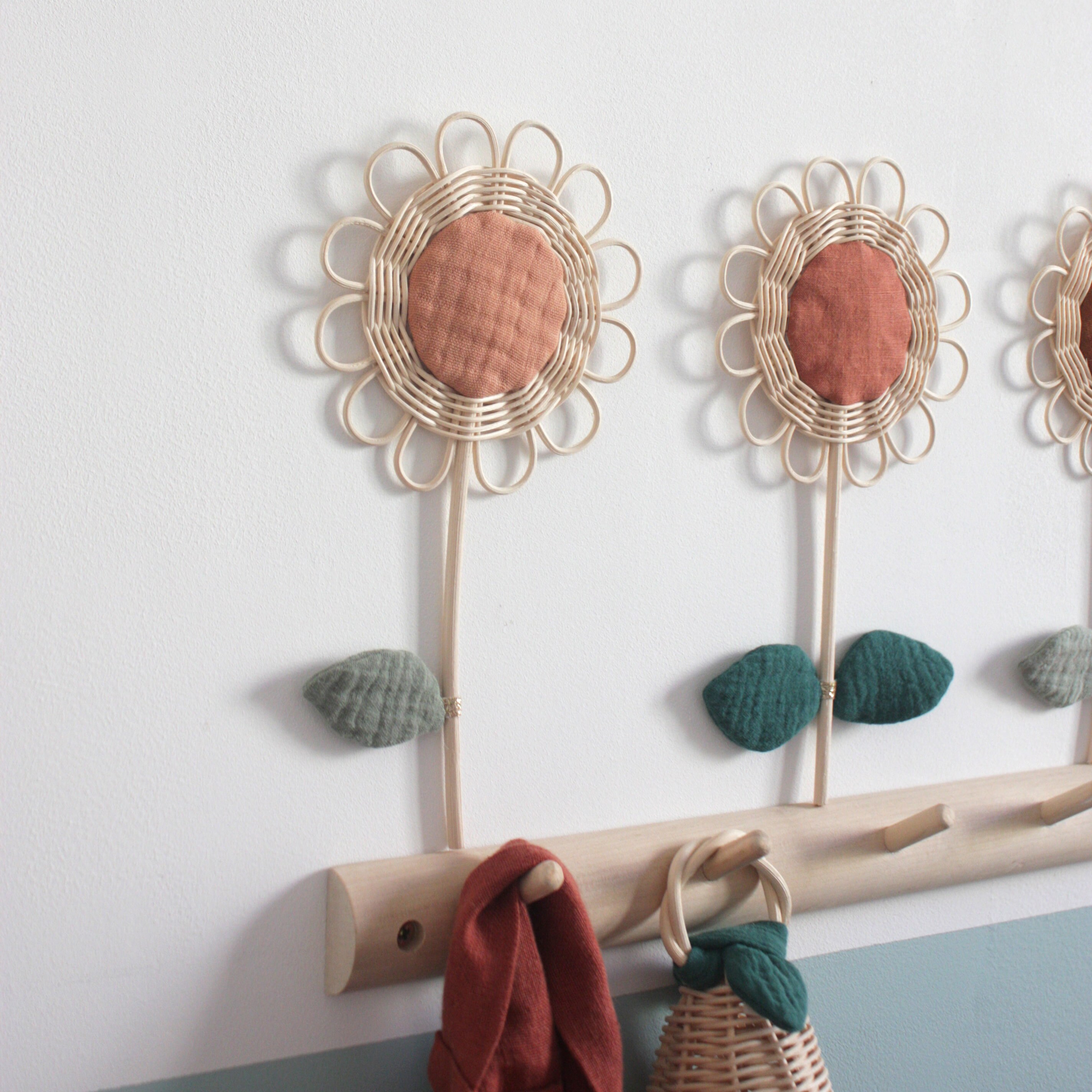 Rattan and fabric daisy rattan flower wall decoration Etsy