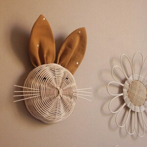 Grande troféu de coelho em rattan: Decoração de parede para quarto de bebê e criança