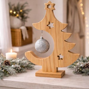 Christmas tree, Christmas decoration, wooden decoration, ball, ash, table decoration,