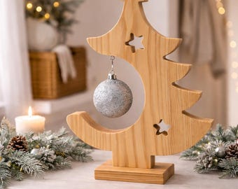 Lot de 50 décorations de Noël rondes en bois brut pré-percées