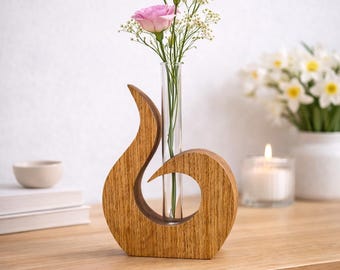 Wooden decorative vase with test tube