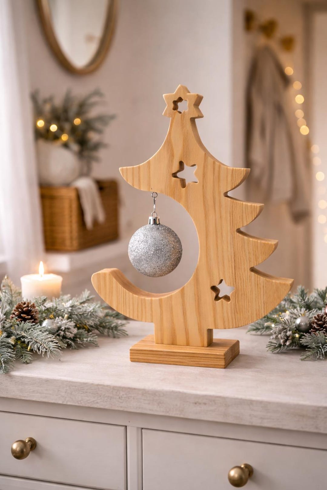 Lot De 4 Décorations De Noël En Bois Marron à Suspendre - Ange, Cloche, Sapin, Bonhomme De Neige - Cadeaux Festifs Pour Sapin