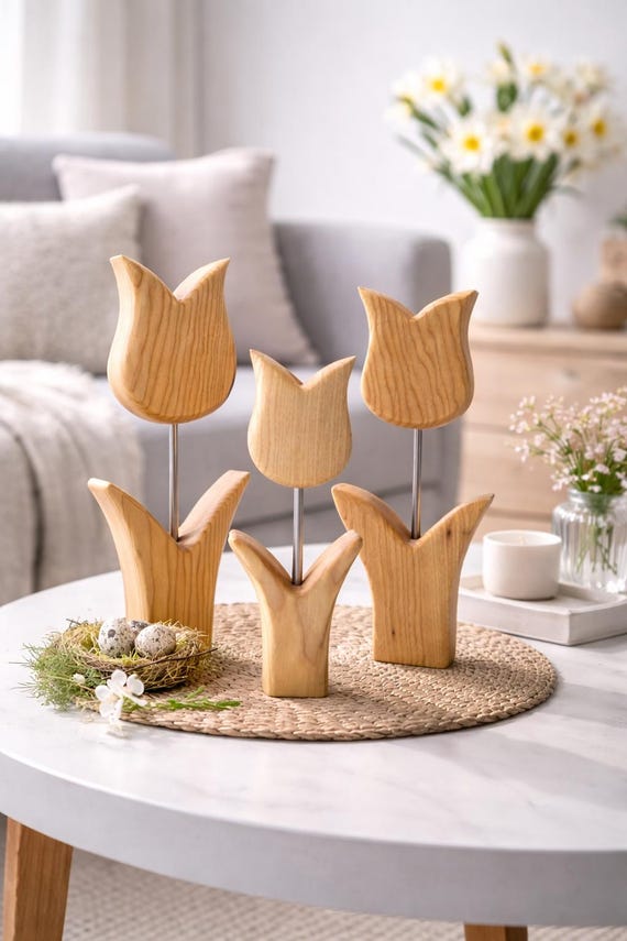 Holzdeko Frühling Tulpen Blumen aus Esche