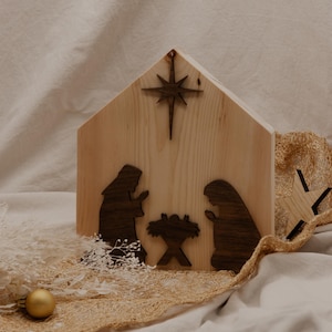 Christmas crib made of pine wood