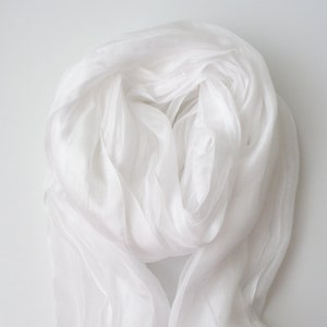 White silk scarf, silk scarf hand dyed White silk scarf mens women silk scarf elegant White scarf