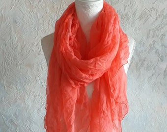 long and large corail chiffon  silk scarf, women silk scarf, girl silk scarf