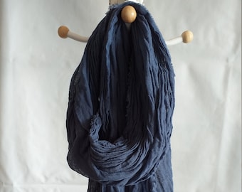 navy blue cotton scarf long cotton scarf hand dyed  navy blue cotton scarf men cotton scarf women cotton scarf